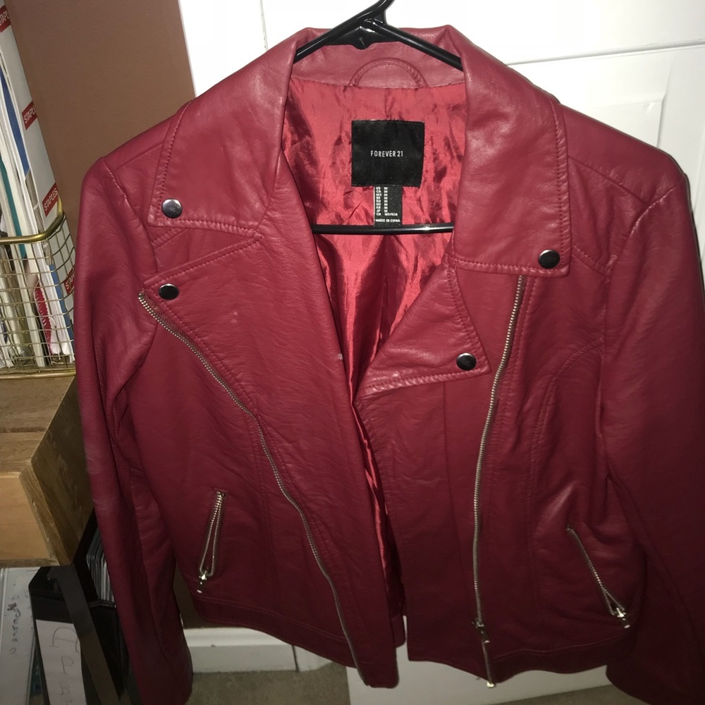 Red leather jacket forever 21 size medium